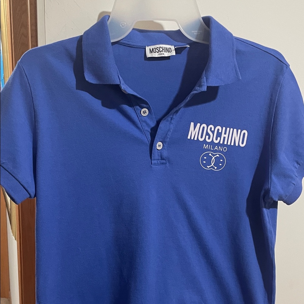 Moschino Royal Blue Polo Shirt. EUC. No rips or stains. Size 14 boys Teen